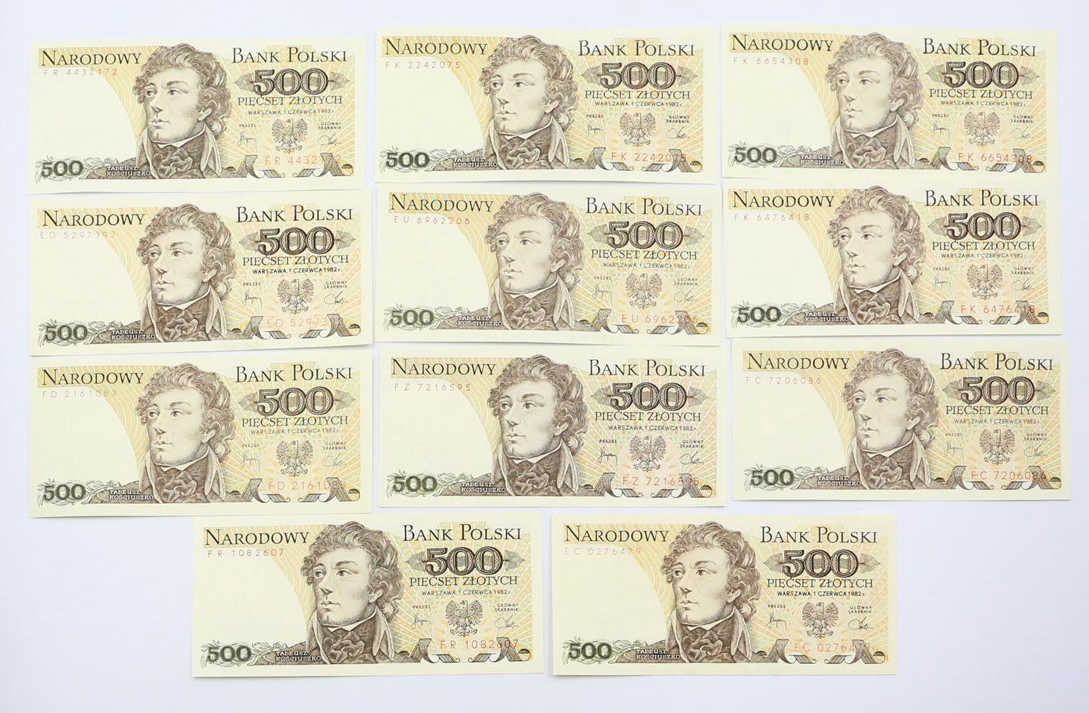 500 złotych 1982, zestaw 11 banknotów